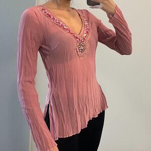 Pink Sequin Long Sleeve Blouse